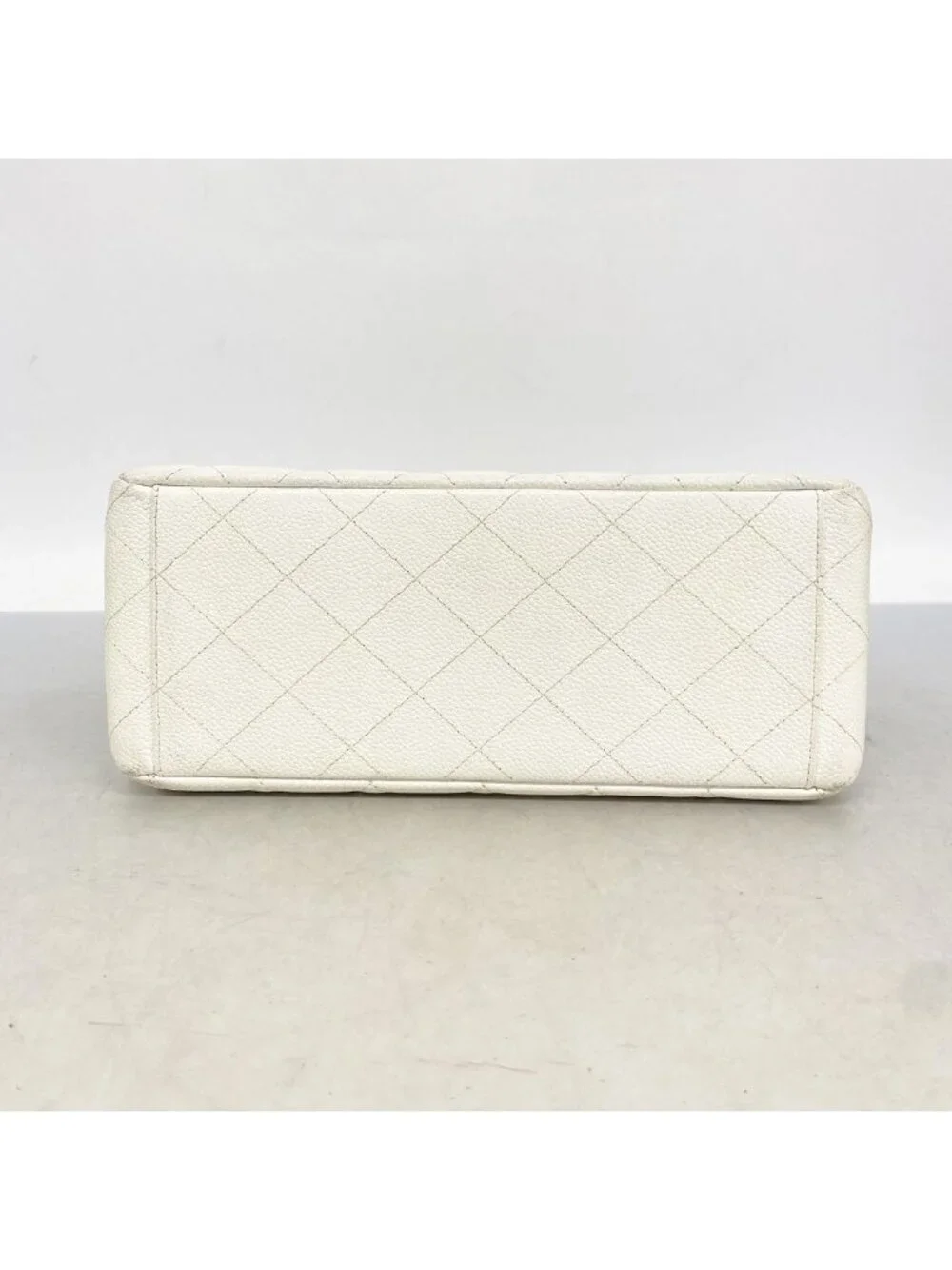 Chanel Shoulder Bag Quilted Caviar Leather White Gold